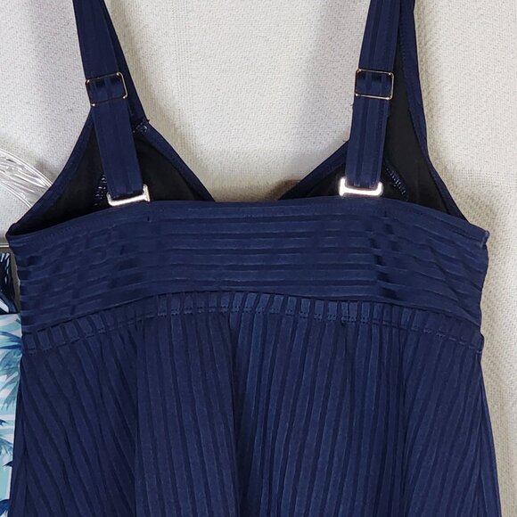 Rotita Navy Peacock Tropical Trees Print Surplice Poly Elastane Tankini Set Sz S - Picture 10 of 16